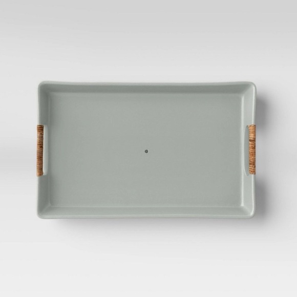 NWT rectangular earthenware tray w/rattan skin handles threshold studio McGee - Picture 3 of 5